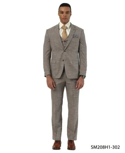 Stacy Adams Men's 3 Piece Hybrid Fit Suit - Crosshatch Pattern Modern Fit