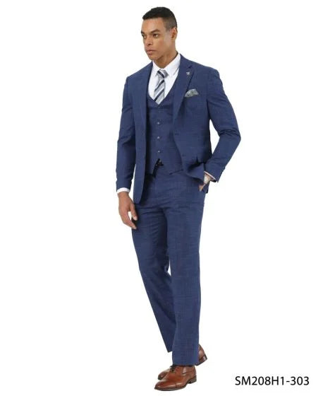 Stacy Adams Men's 3 Piece Hybrid Fit Suit - Crosshatch Pattern Modern Fit