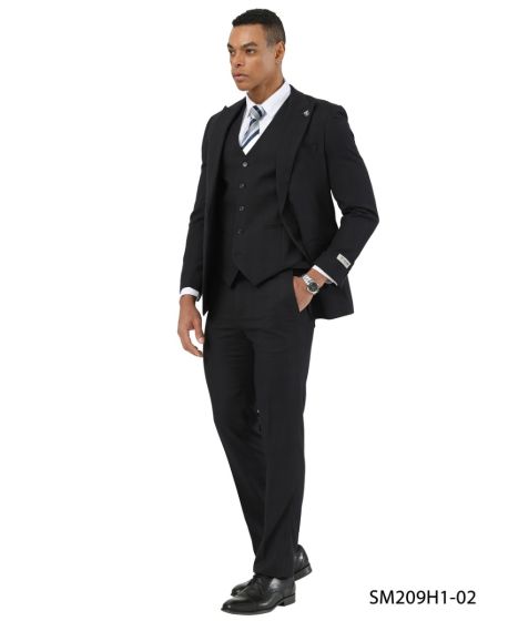 Stacy Adams Men's 3 Piece Hybrid Fit Suit - Subtle Glen Plaid Pattern Modern Fit