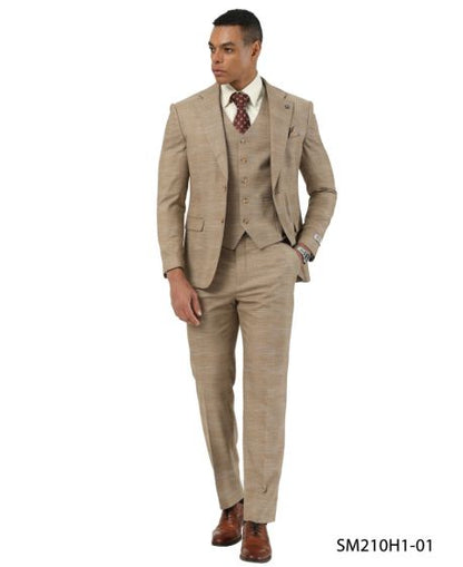Stacy Adams Men's 3 Piece Hybrid Fit Suit - Subtle Textured Pattern Modern Fit