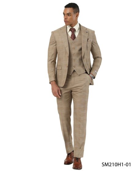 Stacy Adams Men's 3 Piece Hybrid Fit Suit - Subtle Textured Pattern Modern Fit