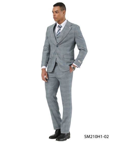 Stacy Adams Men's 3 Piece Hybrid Fit Suit - Subtle Textured Pattern Modern Fit