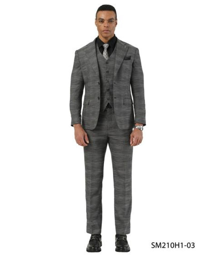Stacy Adams Men's 3 Piece Hybrid Fit Suit - Subtle Textured Pattern Modern Fit