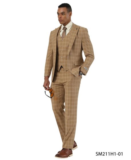 Stacy Adams Men's 3 Piece Glen Check Suit - Hybrid Fit Modern Fit
