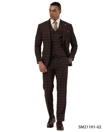 Stacy Adams Men's 3 Piece Glen Check Suit - Hybrid Fit Modern Fit