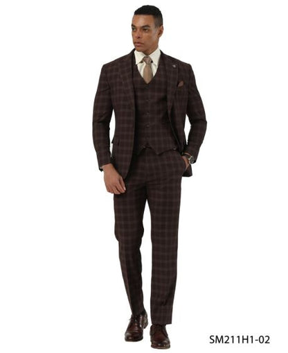 Stacy Adams Men's 3 Piece Glen Check Suit - Hybrid Fit Modern Fit