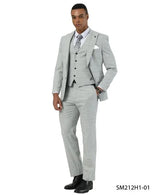 Stacy Adams Men's 3 Piece Hybrid Fit Suit - Crisp Windowpane Pattern Modern Fit