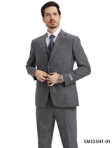 Stacy Adams Men's 3 Piece Hybrid Fit Suit - Herringbone Modern Fit