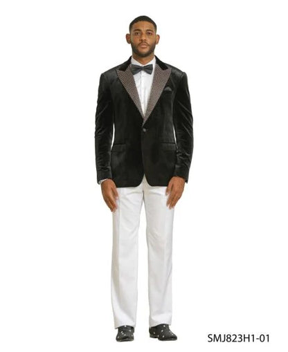 Stacy Adams Men's Hybrid Fit Sport Coat - Rhinestone sequin Embedded Peak Lapel