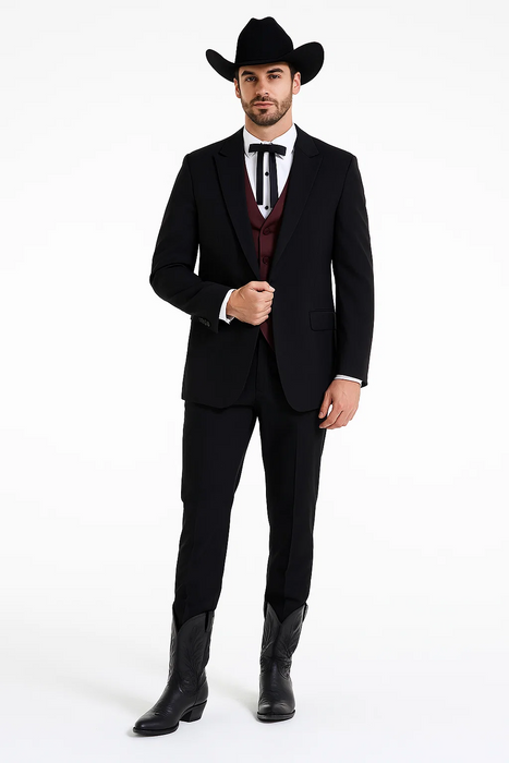 Smoking Traje - Esmoquin - Smoking Para Hombre - Two Button Peak Western Black Tuxedo
