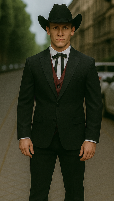 Smoking Traje - Esmoquin - Smoking Para Hombre - Two Button Peak Western Black Tuxedo