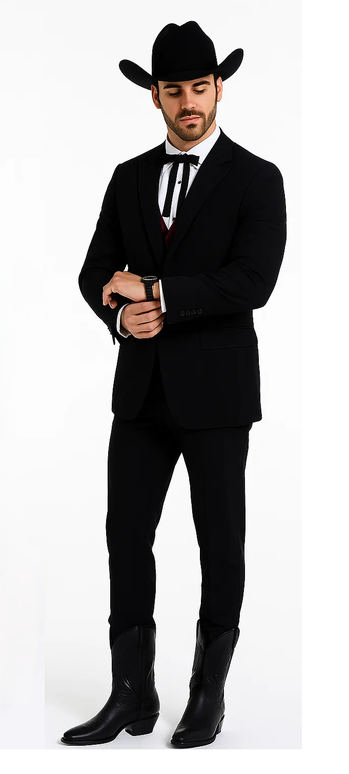 Smoking Traje - Esmoquin - Smoking Para Hombre - Two Button Peak Western Black Tuxedo