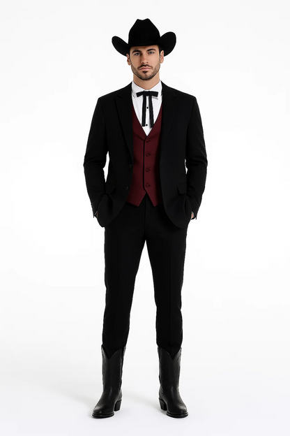 Smoking Traje - Esmoquin - Smoking Para Hombre - Two Button Peak Western Black Tuxedo
