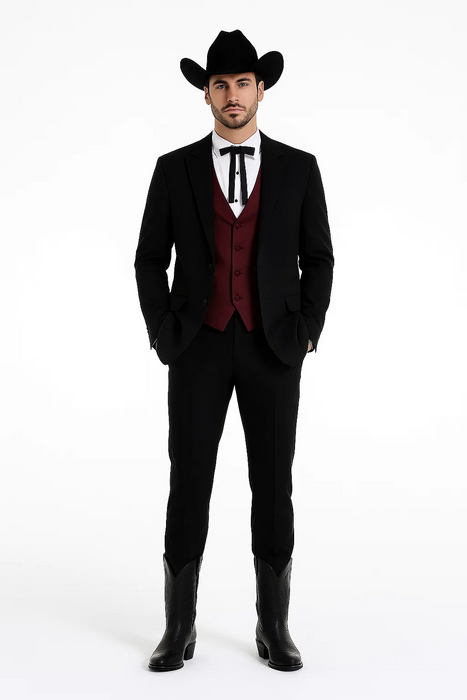 Smoking Traje - Esmoquin - Smoking Para Hombre - Two Button Peak Western Black Tuxedo