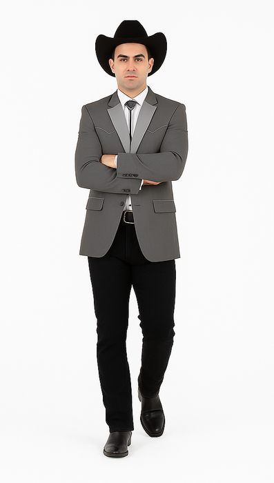 Smoking Traje - Esmoquin - Smoking Para Hombre - Two Button Western Grey Tuxedo