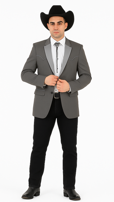 Smoking Traje - Esmoquin - Smoking Para Hombre - Two Button Western Grey Tuxedo