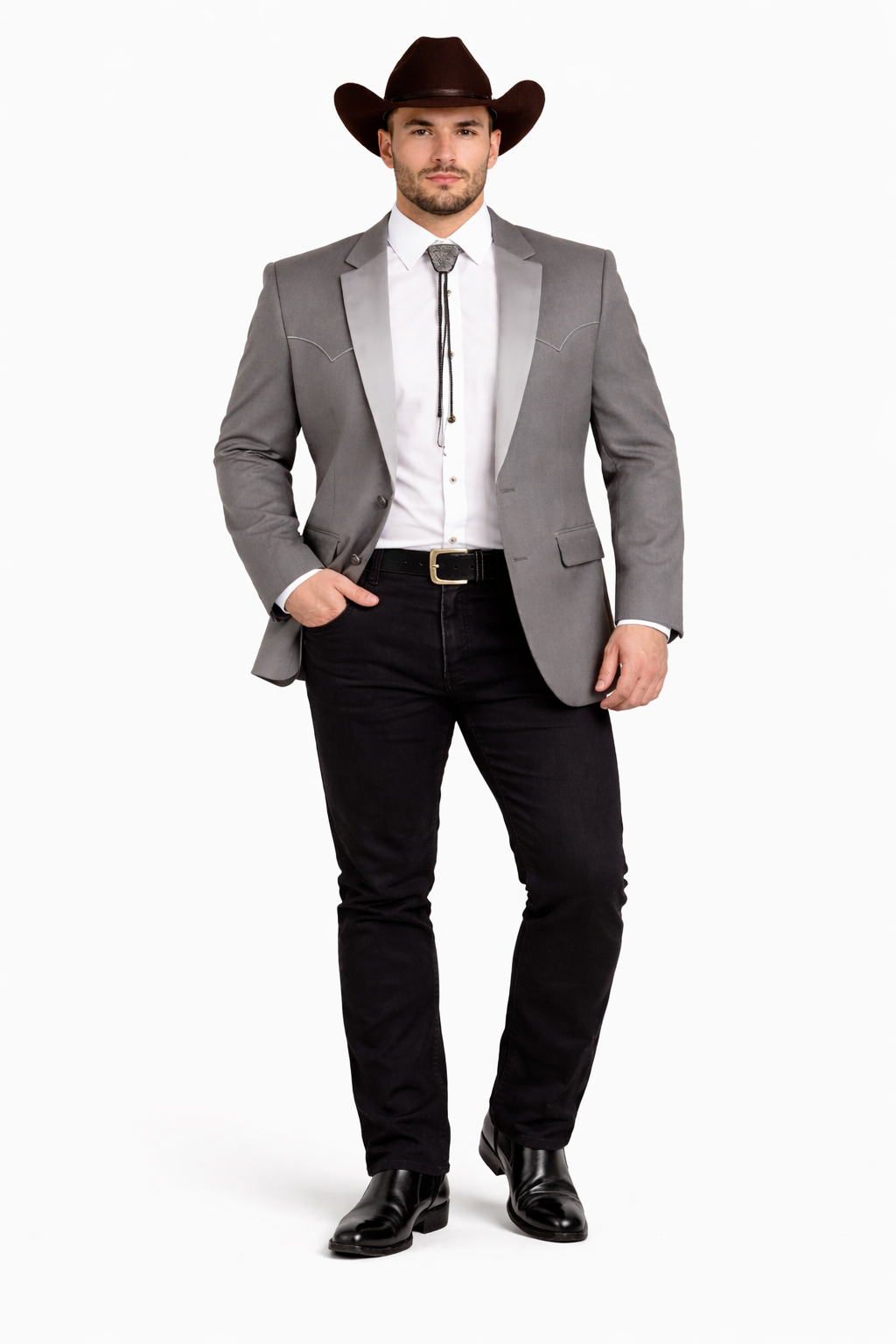 Smoking Traje - Esmoquin - Smoking Para Hombre - Two Button Western Grey Tuxedo