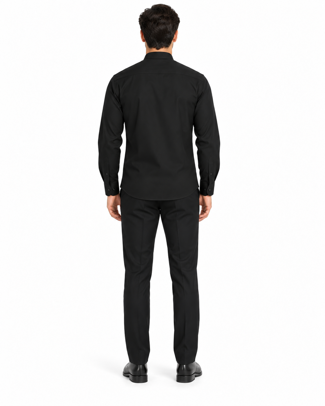 Solid Banded French Cuff Dress Mandarin Collarless Preacher Round Style Black Men's Dress Shirt