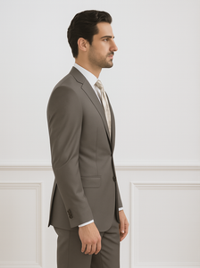 Solid Brown Extra Fine Poly-Rayon Summer Light Weight Fabric Cheap Priced Business Suits Clearance Sale