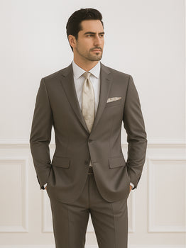 Solid Brown Extra Fine Poly-Rayon Summer Light Weight Fabric Cheap Priced Business Suits Clearance Sale