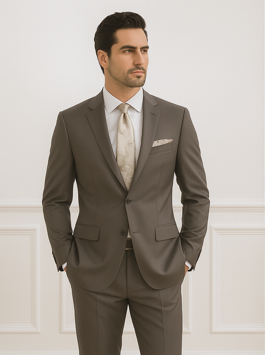 Solid Brown Extra Fine Poly-Rayon Summer Light Weight Fabric Cheap Priced Business Suits Clearance Sale