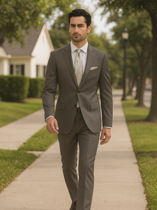 Solid Brown Extra Fine Poly-Rayon Summer Light Weight Fabric Cheap Priced Business Suits Clearance Sale