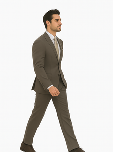 Solid Brown Extra Fine Poly-Rayon Summer Light Weight Fabric Cheap Priced Business Suits Clearance Sale