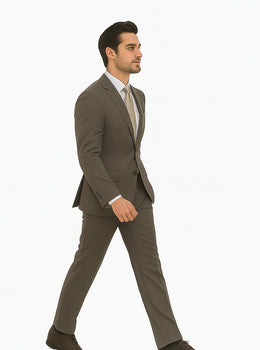 Solid Brown Extra Fine Poly-Rayon Summer Light Weight Fabric Cheap Priced Business Suits Clearance Sale