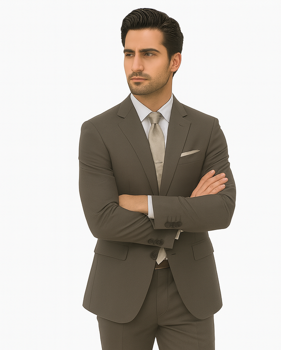 Solid Brown Extra Fine Poly-Rayon Summer Light Weight Fabric Cheap Priced Business Suits Clearance Sale
