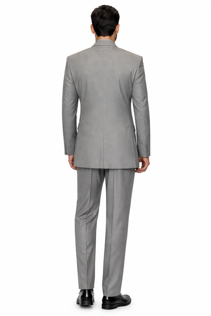Solid Color Gray ~ Grey Mandarin Collar 2PC Men's Suit Banded No Collar Style