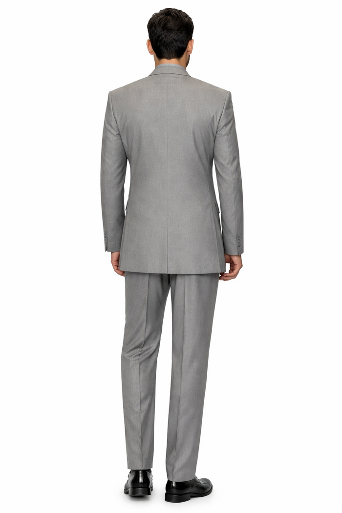 Solid Color Gray ~ Grey Mandarin Collar 2PC Men's Suit Banded No Collar Style