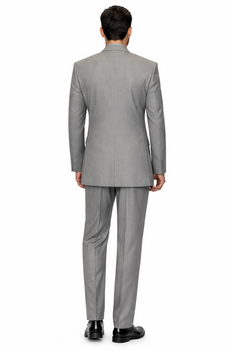 Solid Color Gray ~ Grey Mandarin Collar 2PC Men's Suit Banded No Collar Style