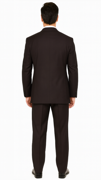 Solid Plum Eggplant Very Dark Purple W Hand-Pick Stitching Super 150'S Vested Suit - 100% Percent Wool Fabric Suit - Worsted Wool Business Suit