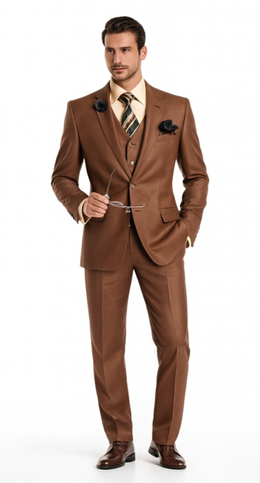 Solid Vested 3pc 2 Button Copper~Rust Suit  - Three Piece Suit
