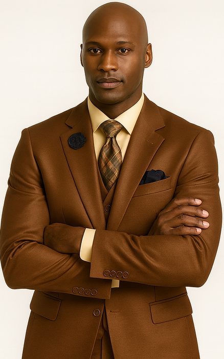 Solid Vested 3pc 2 Button Copper~Rust Suit  - Three Piece Suit
