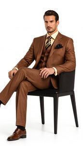 Solid Vested 3pc 2 Button Copper~Rust Suit  - Three Piece Suit