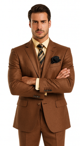 Solid Vested 3pc 2 Button Copper~Rust Suit  - Three Piece Suit