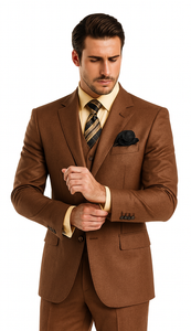 Solid Vested 3pc 2 Button Copper~Rust Suit  - Three Piece Suit