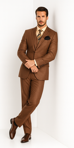 Solid Vested 3pc 2 Button Copper~Rust Suit  - Three Piece Suit