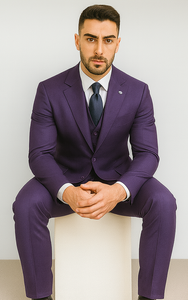 Stacy Adams Mens Windowpane Suit Purple