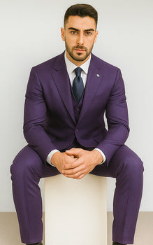 Stacy Adams Mens Windowpane Suit Purple