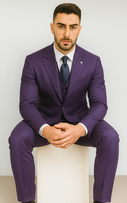 Stacy Adams Mens Windowpane Suit Purple