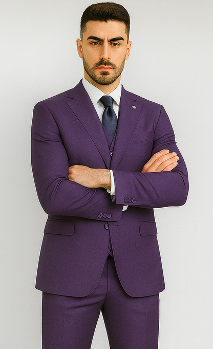 Stacy Adams Mens Windowpane Suit Purple