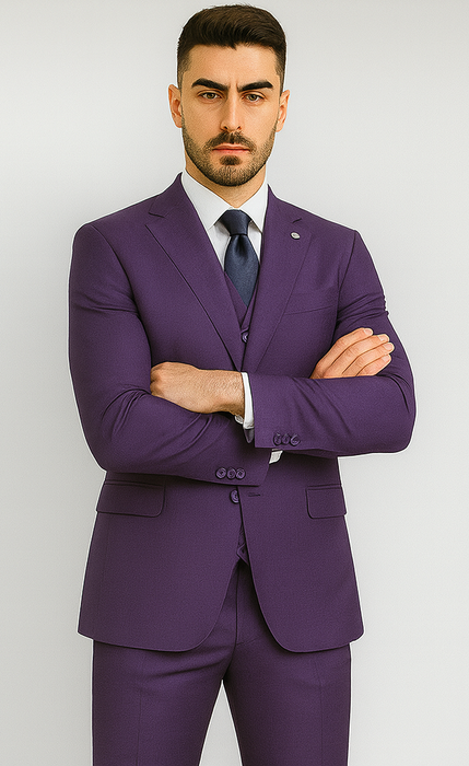 Stacy Adams Mens Windowpane Suit Purple
