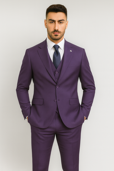Stacy Adams Mens Windowpane Suit Purple
