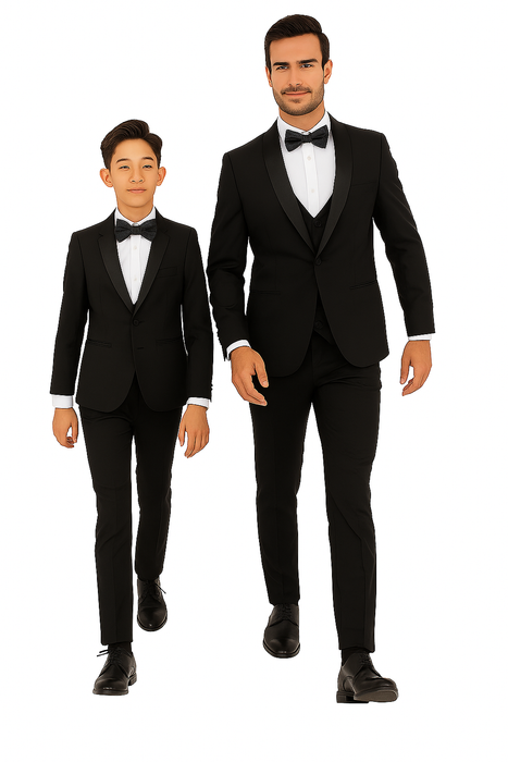 Father and Son Suits - Stacy Adams Slim Fit Boys 5pc Tuxedo, Black