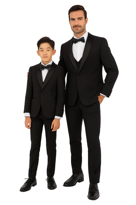 Father and Son Suits - Stacy Adams Slim Fit Boys 5pc Tuxedo, Black