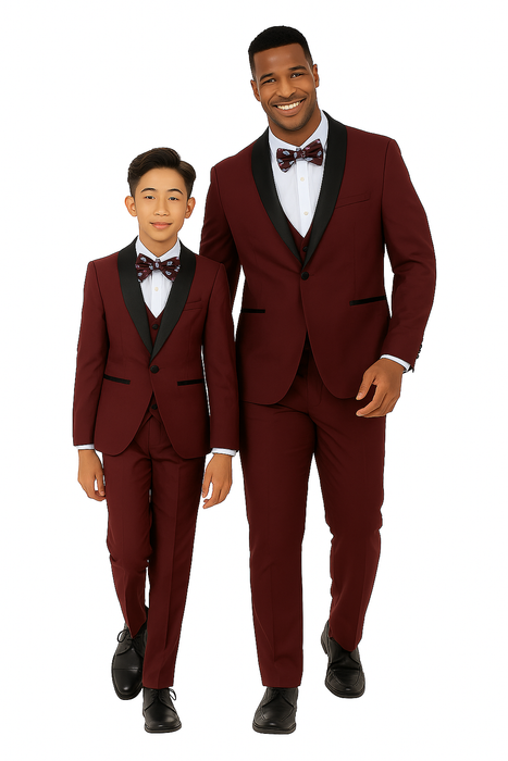 Father and Son Suits - Stacy Adams Slim Fit Boys 5pc Tuxedo, Burgundy