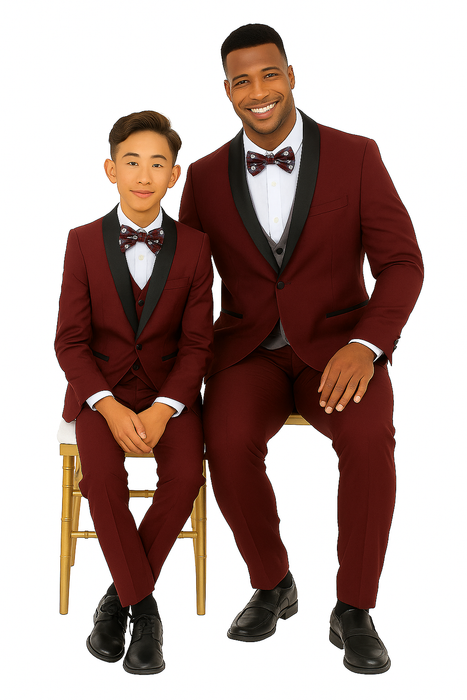 Father and Son Suits - Stacy Adams Slim Fit Boys 5pc Tuxedo, Burgundy
