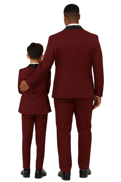 Father and Son Suits - Stacy Adams Slim Fit Boys 5pc Tuxedo, Burgundy